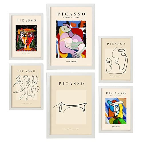 Set de 6 posters en tinta negra mujeres láminas artísticas del mar y océano para el diseño y decoración de interiores tamaños a3 & a4, marcos blancos