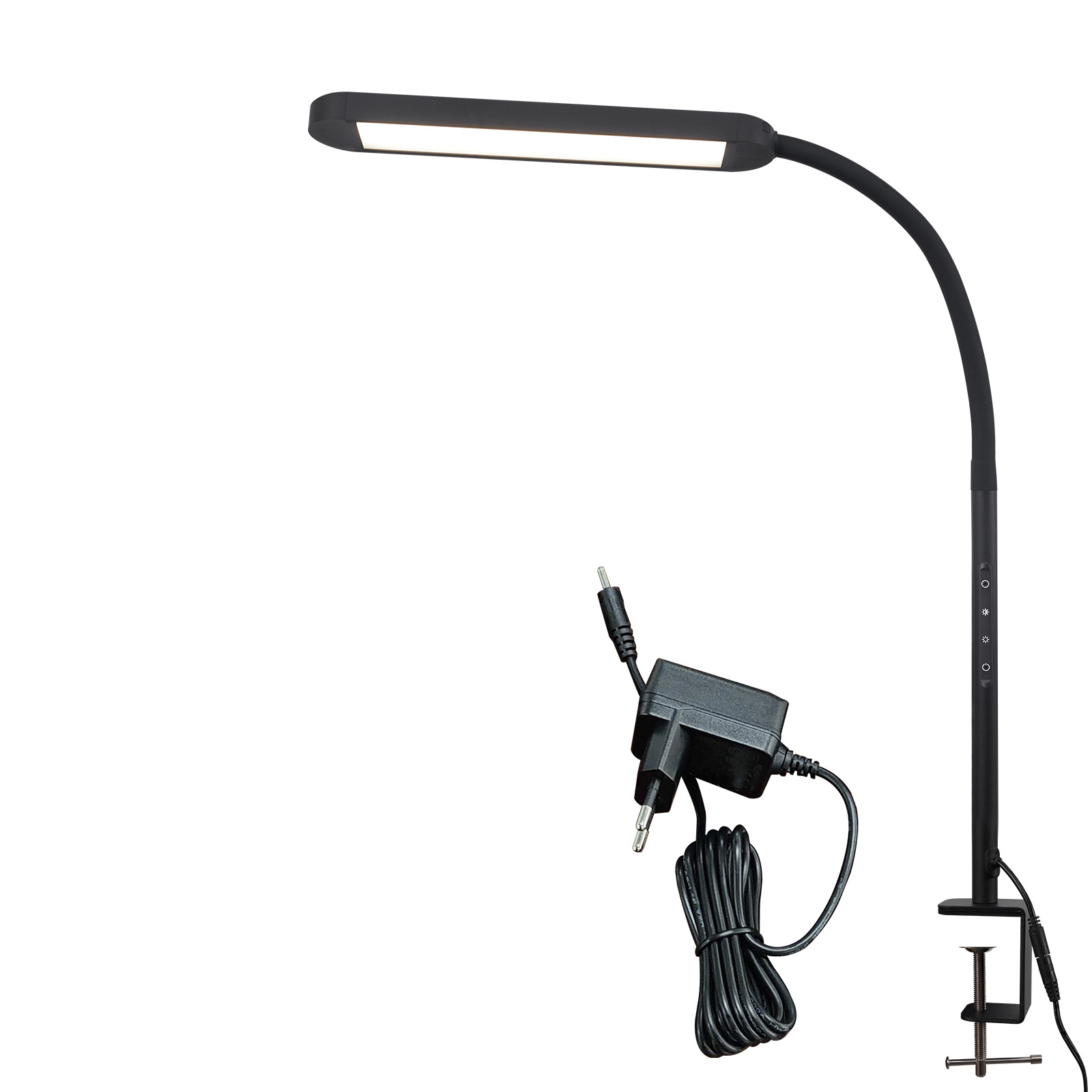 NETTLIFE Ściemnialna lampa biurkowa LED z zaciskiem, czarna, 5 kolorów i 5 poziomów jasności, 11 W, elastyczna ochrona oczu