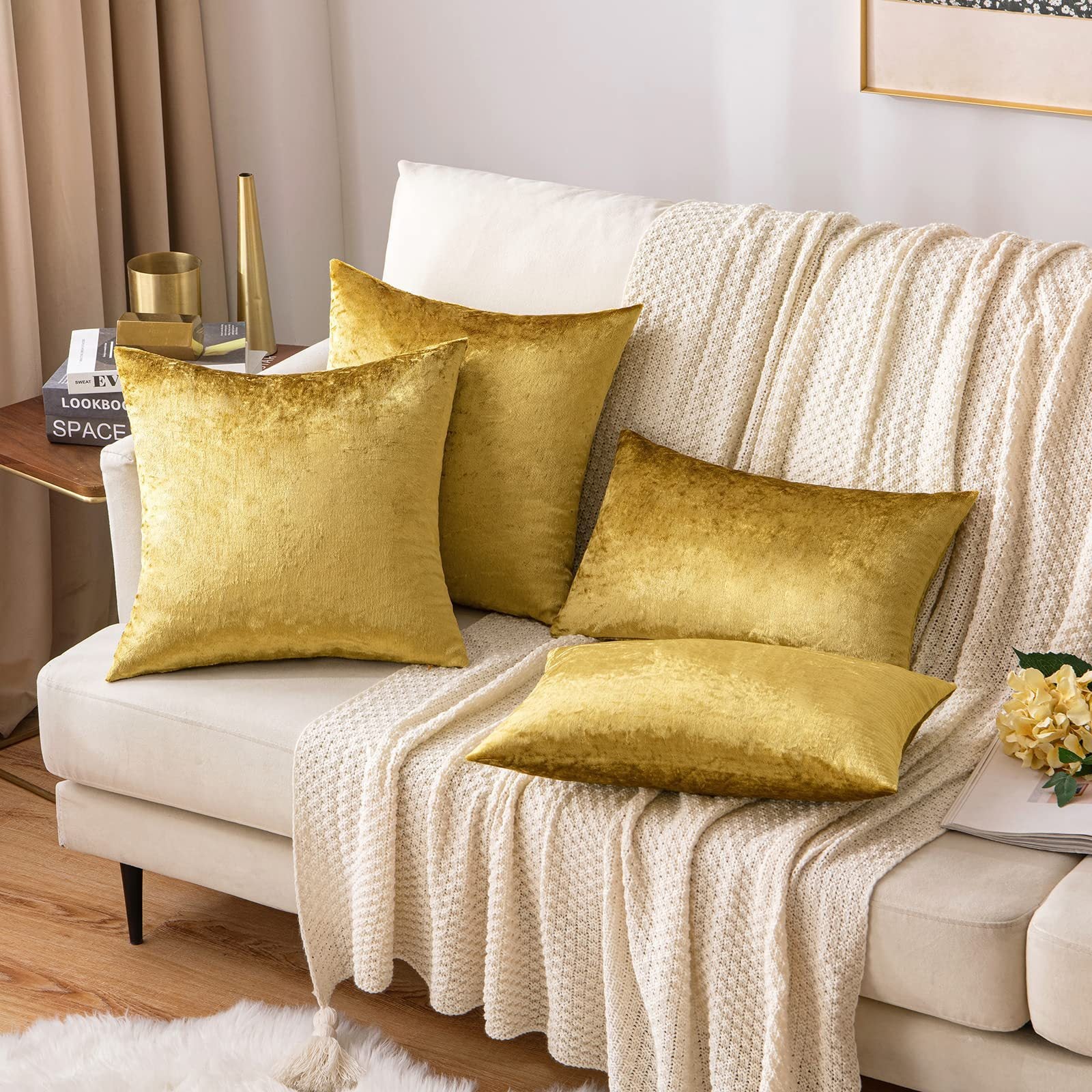 Lot de 2 Housses de Coussin Velours Doré, 45x45 cm, Douces et Élégantes, Décoration Canapé, Salon, Chambre - 2