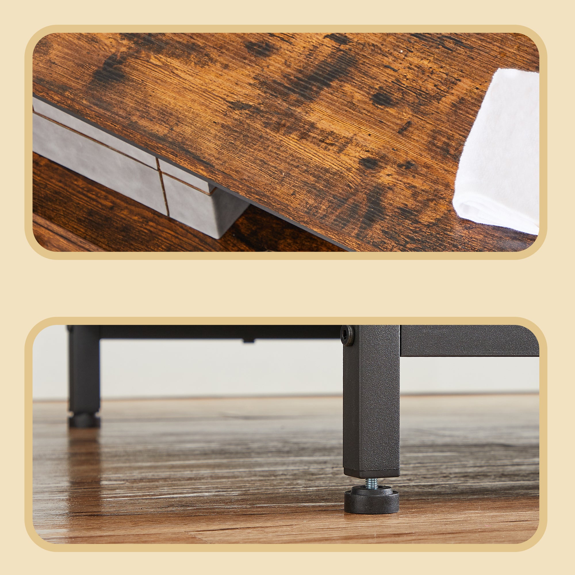 Table Basse, Table de Salon, Buffet Bas, avec 2 Tiroirs et Un Compartiment Ouvert, Cadre en Acier en Forme de X, Style Industriel, Marron et Noir - 4