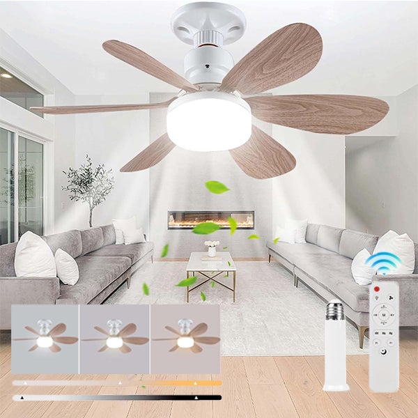 Wentylator sufitowy ze światłem i pilotem, 52 cm, 40 W, LED 3 kolory, E27, z podstawą i przedłużką, 6 łopatek, 3 prędkości, funkcja timera