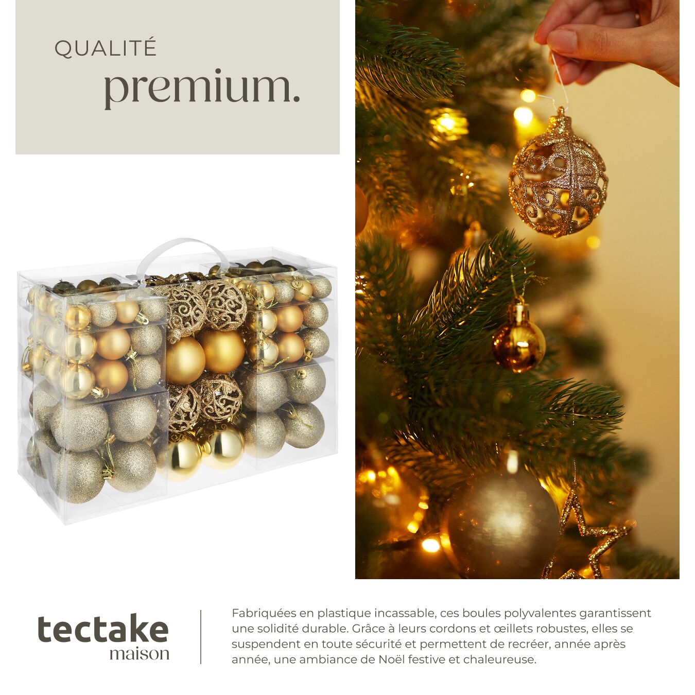 Lot de 100 boules de Noël en plastique mates, brillantes ou pailletées de 3, 4 ou 6 cm de diamètre TECTAKE - 4