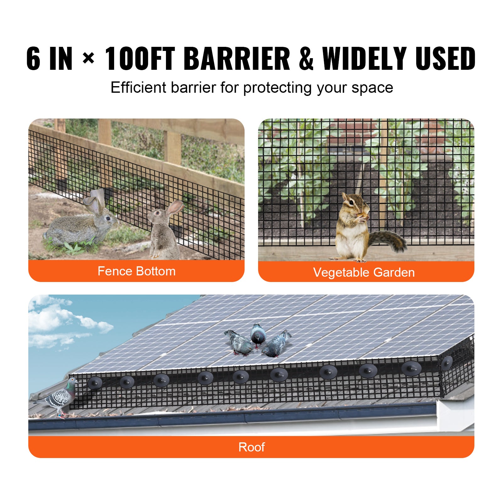Rouleau Grille Protection Panneaux Solaires VEVOR 15,2cm x 30,5m Kit Treillis Anti-Oiseau 60Attaches Inox Revêtement PVC Antirouille Maille Métallique - 6