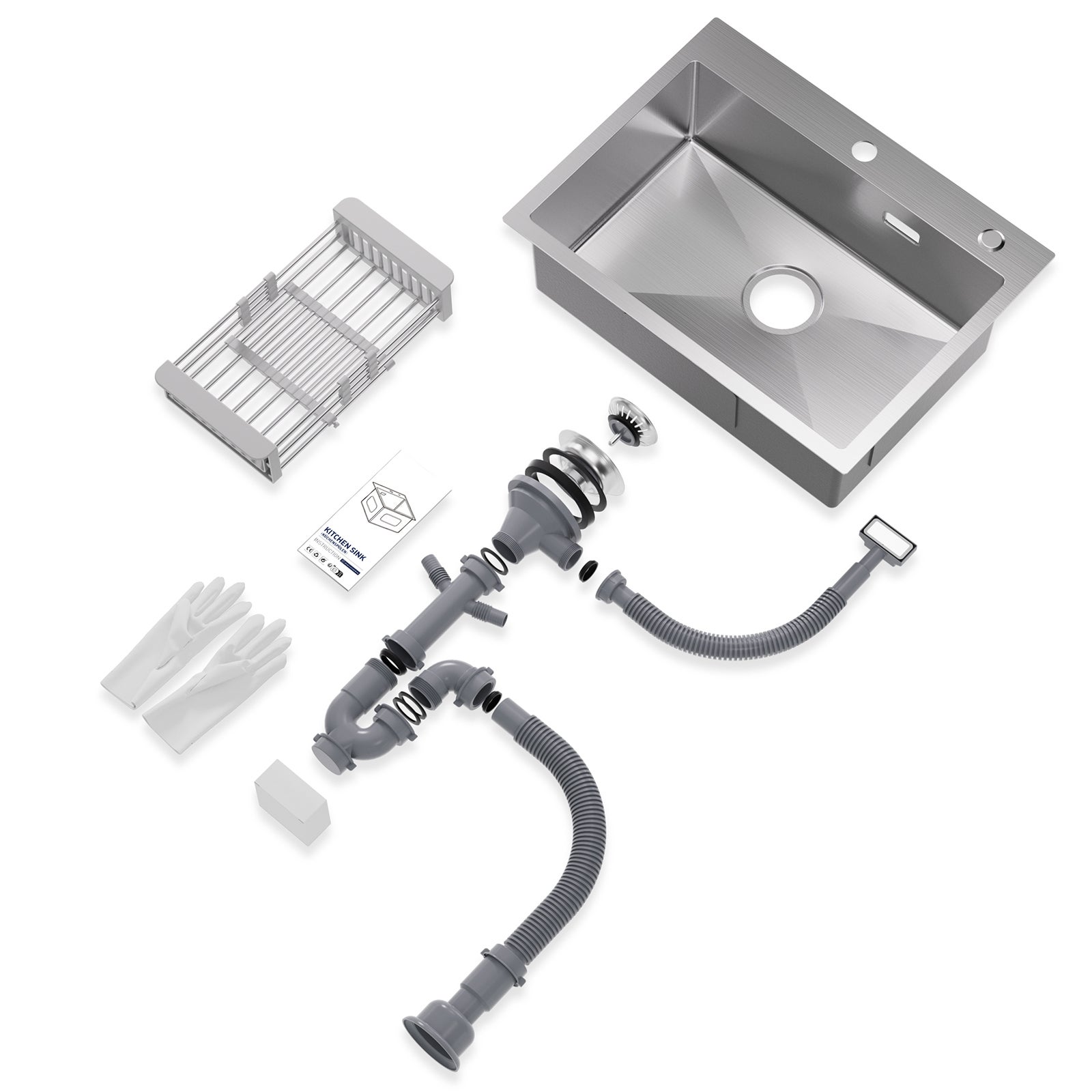 Cecipa max Évier Cuisine 1 Bac 60×45×18CM Évier Inox Brossé avec Panier de Drainage + Mitigeur de Cuisine avec Douchette Extractible Brossé - 5