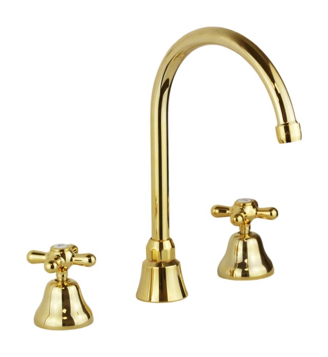 Rubinetto lavabo 3 fori canna alta in colore oro Gattoni Calypso 1109350D0 - Oro - Piletta con salterello 1