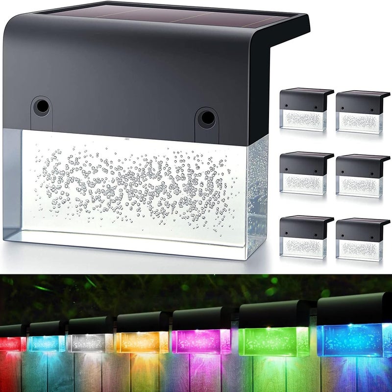 Zestaw 6 lamp solarnych LED do ogrodu, ciepłe białe światło i światło RGB, wodoodporna dekoracja IP55 do ogrodu i na patio (prostopadłościan)