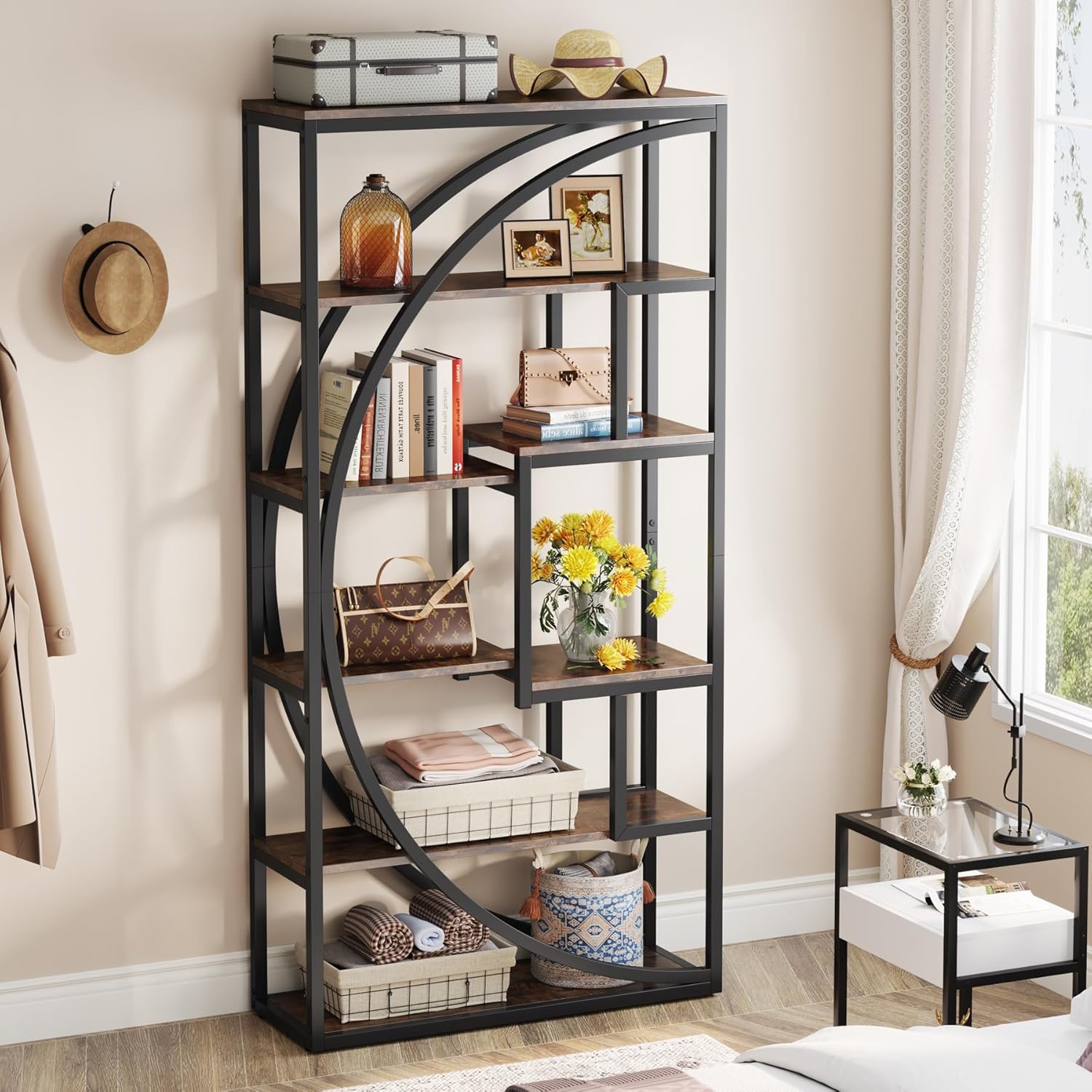 TribesignsBibliothèque de 180 cm de Hauteur avec 8 Étagères de Rangement Ouvertes, étagère à Livres pour Bureau, Salon, Brun - 5