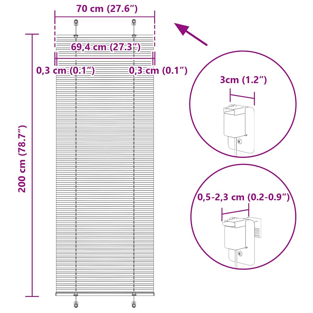 Store plissé blanc 70x200 cm largeur du tissu 69,4 cm polyester vidaXL - 3