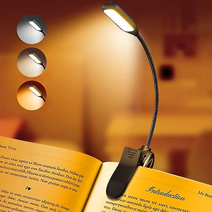 Akumulatorowa lampka do czytania LED do czytania w łóżku - Regulowana jasność, 3 temperatury barwowe, żywotność baterii ponad 20 godzin, USB