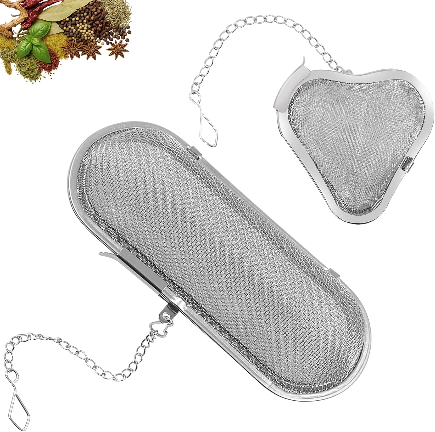 2-częściowe filtry do herbaty z łańcuszkiem, filtr do herbaty z drobnymi oczkami z łańcuszkiem, sitko do przypraw do parzenia herbaty liściastej