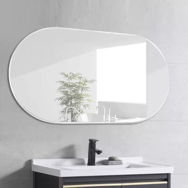 Miroir de Salle de Bain Ovale 50x70 cm Noir Rotatif Mural avec Cadre Élégant pour Maquillage et Décoration - 2
