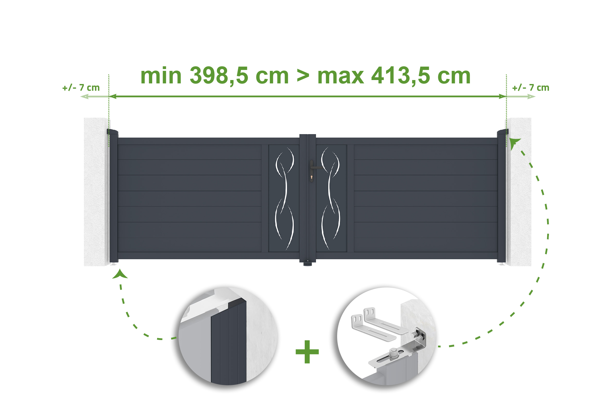 Brama skrzydłowa regulowana szerokość 4m LIFE H.120cm szare aluminium