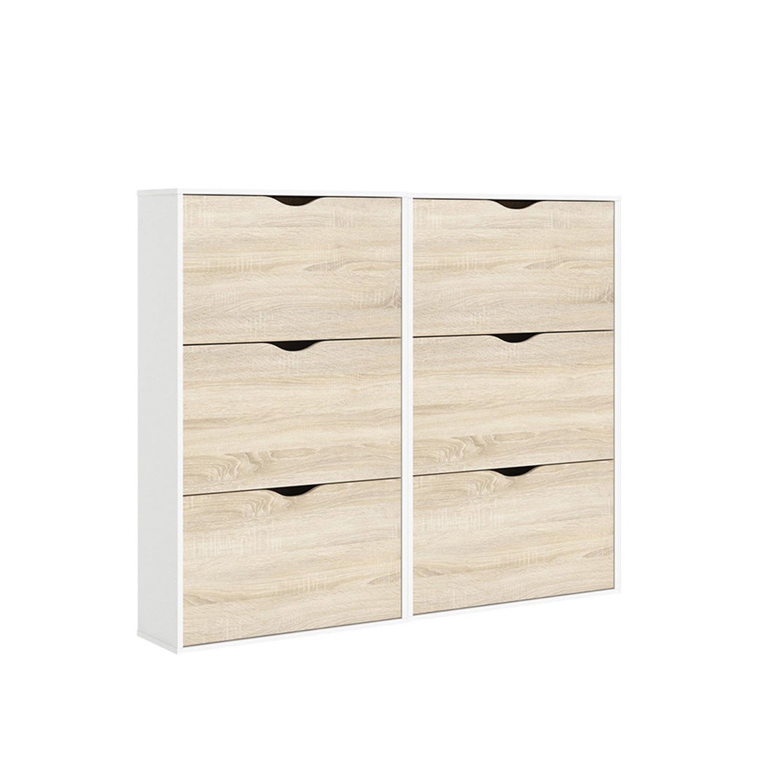 Napoli szafka na buty 6 szuflad w bieli i dekor dąb.