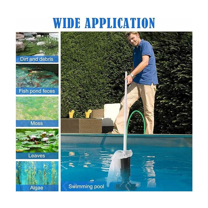 Aspirateur de piscine à tige en aluminium (noir), aspirateur de piscine portable, kit de nettoyage de piscine, tête avec brosse de fond - 4