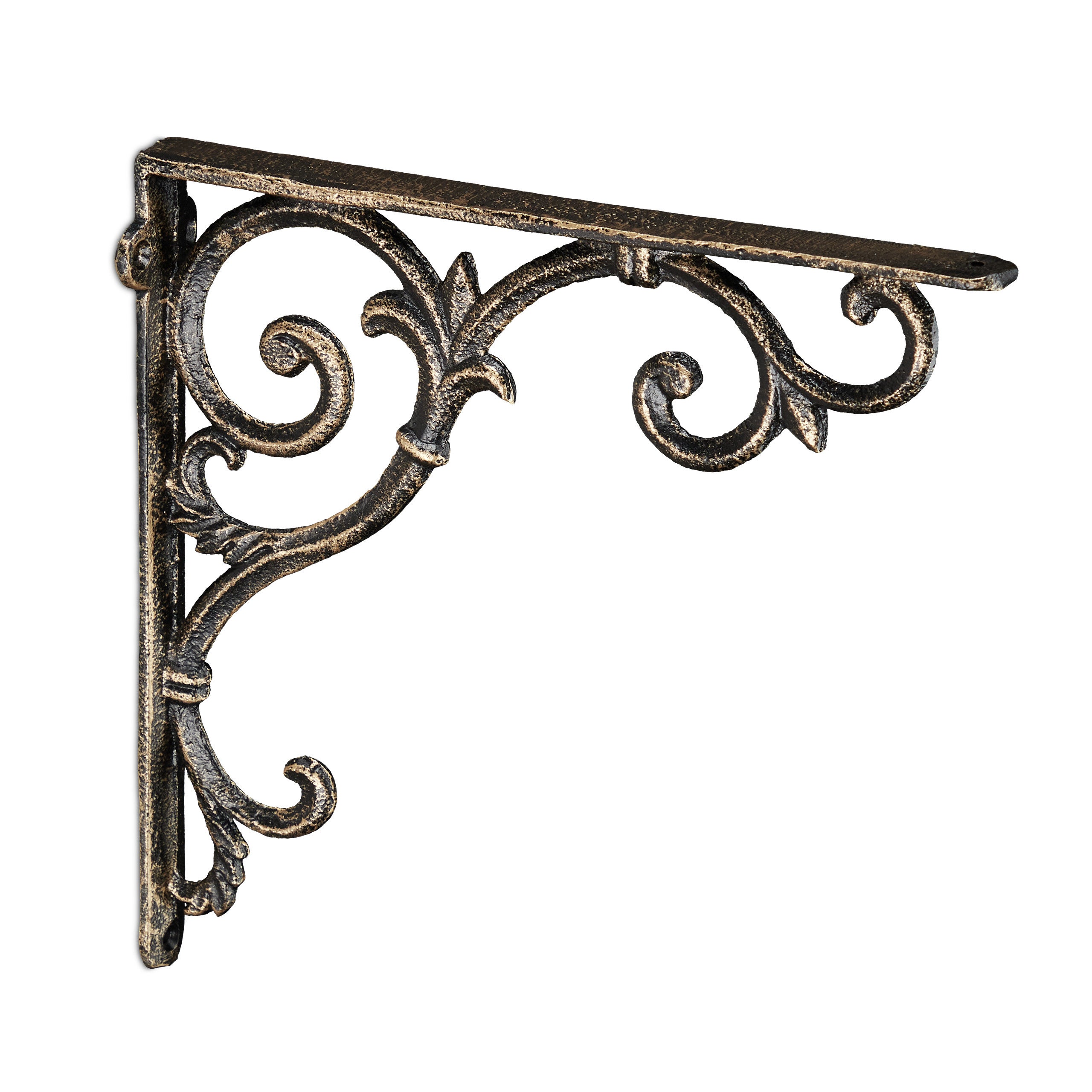 Équerre étagère murale, lot de 4, ancien, support en fonte de fer, ornements baroques, aspect bronze, Relaxdays - 8