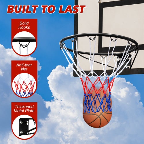 Aro de basquete 45,7 cm resistente para parede e porta, compatível com tabelas padrão, fácil instalação, uso interno e externo