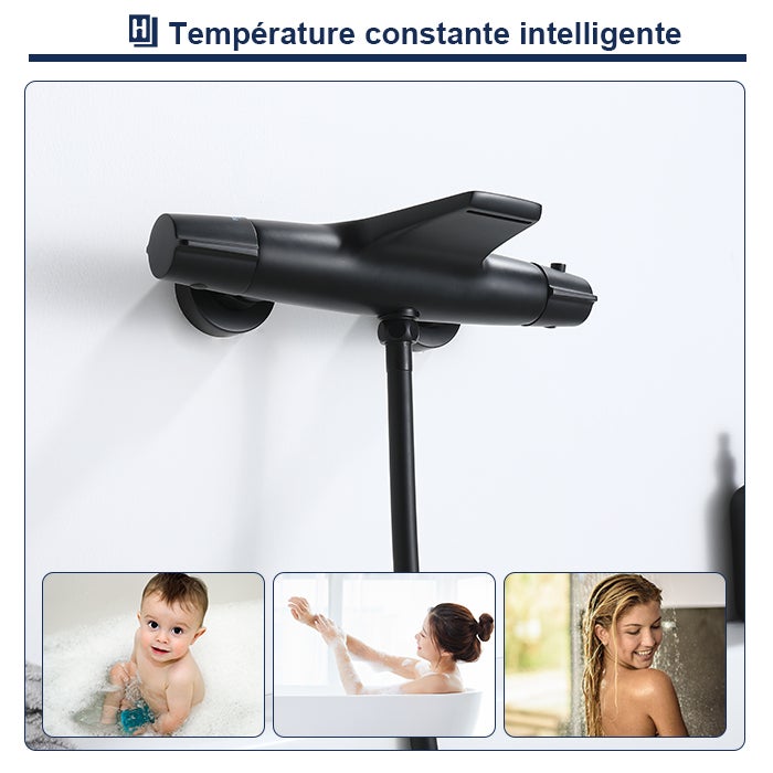 Mitigeur Thermostatique de Baignoire Robinet Cascade pour Baignoire Robinet Noir en Laiton Design Elégant - 6