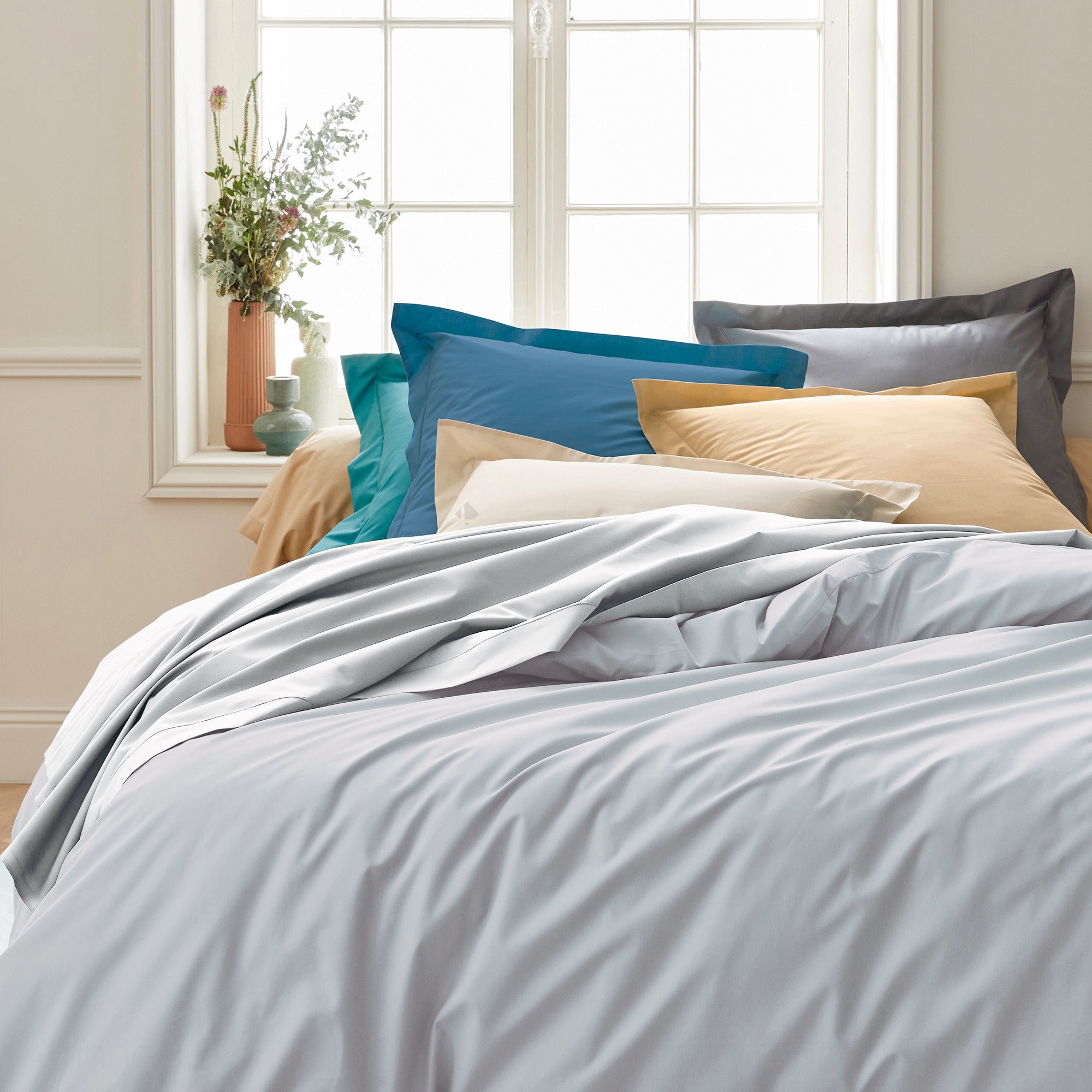 Drap housse 200x200 cm bonnet 30 cm percale de coton PASSION PERCALE gris Nuage - 2
