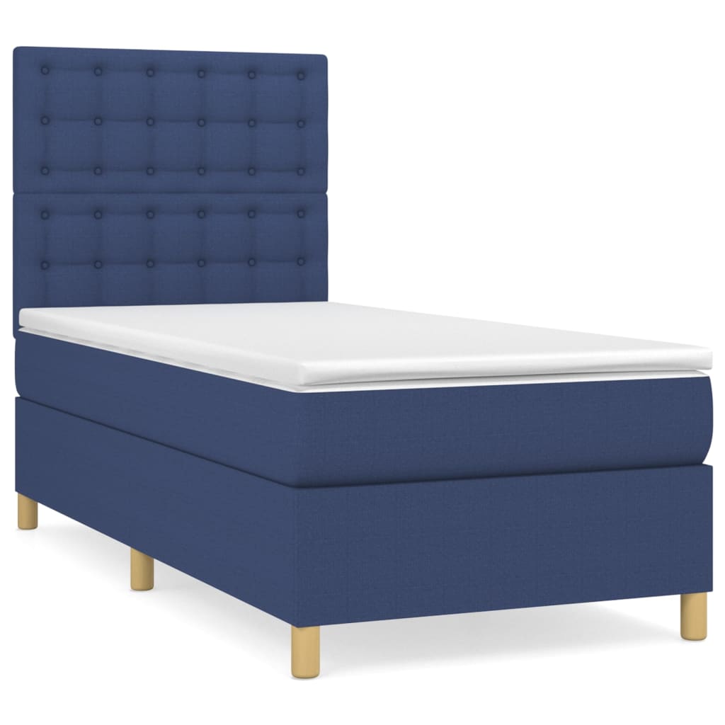 Sommier à lattes avec matelas bleu 100x200 cm en tissu - 2