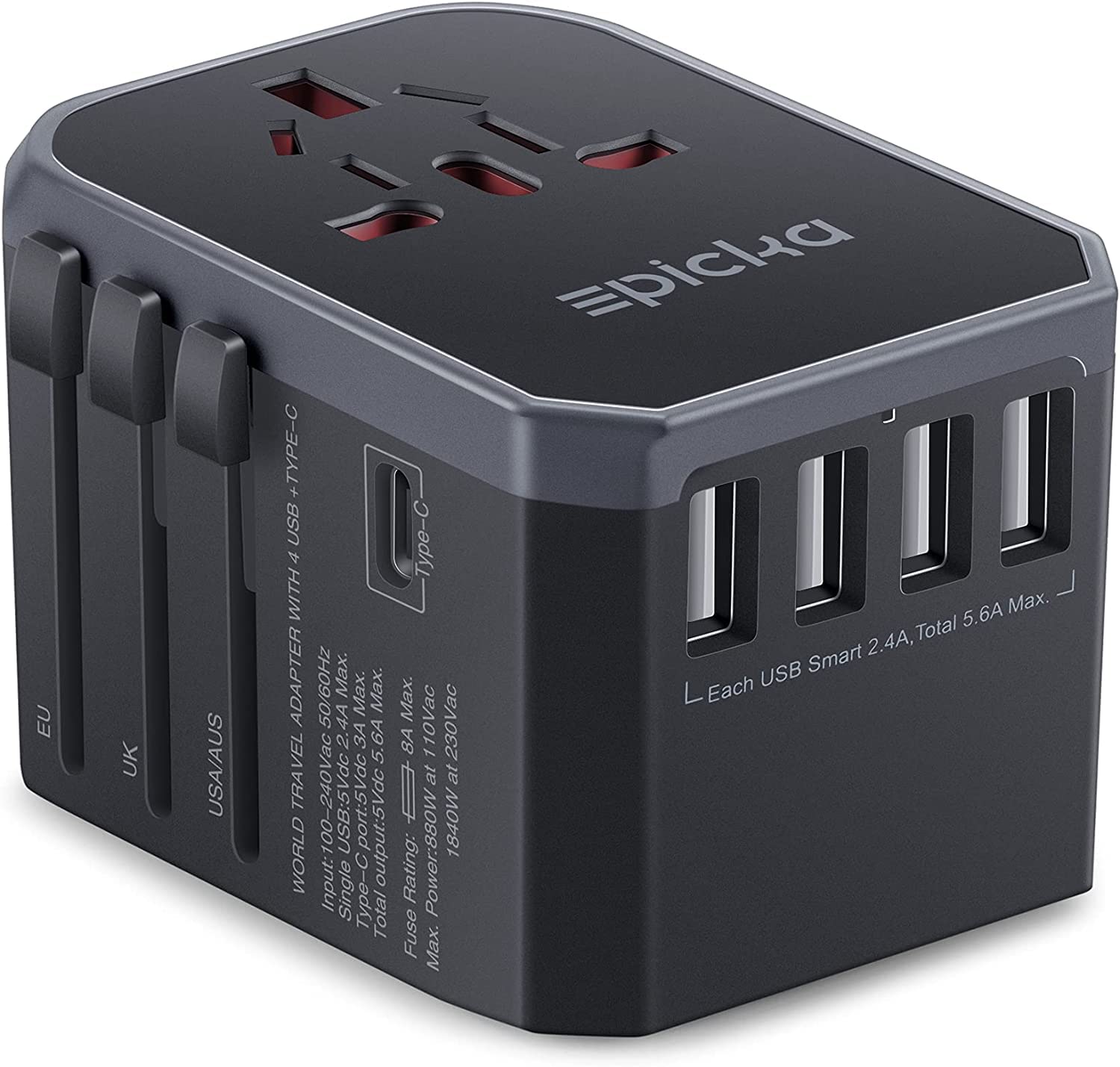 Uniwersalny adapter podróżny do gniazdek uniwersalny adapter z USB i USB C adapter międzynarodowy do USA Kanady Wielkiej Brytanii Australii Chin