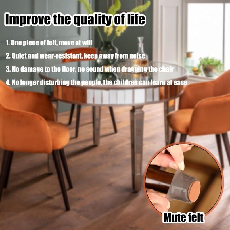 Lot de 24 protège-pieds de chaise avec patins en feutre et coussinets en silicone pour chaises et meubles - Housses de chaise anti-rayures - 2