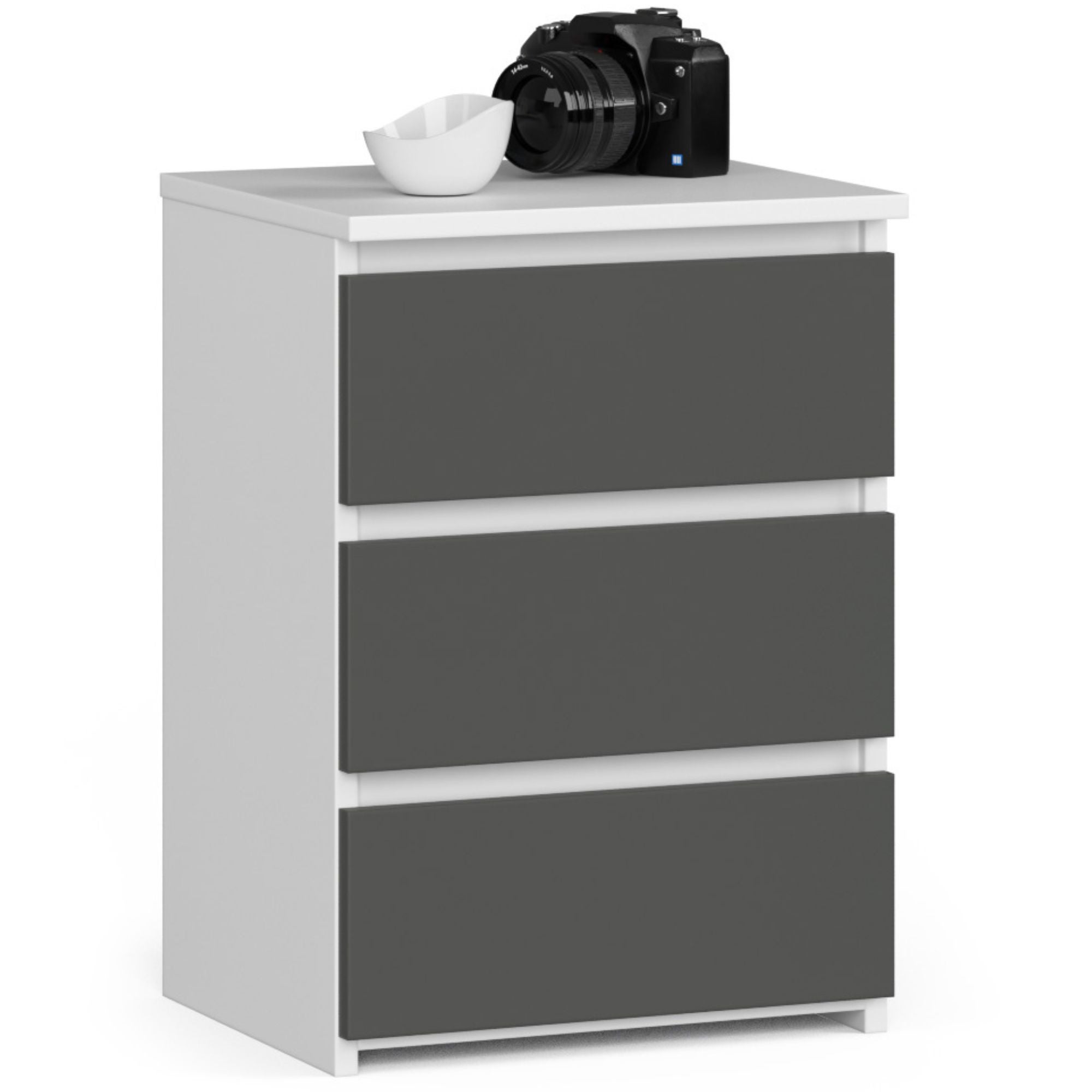 Szafka nocna AKORD CL3 Biała 40 cm 3 szuflady kolor Grafit Szary mat 40x35x57 cm