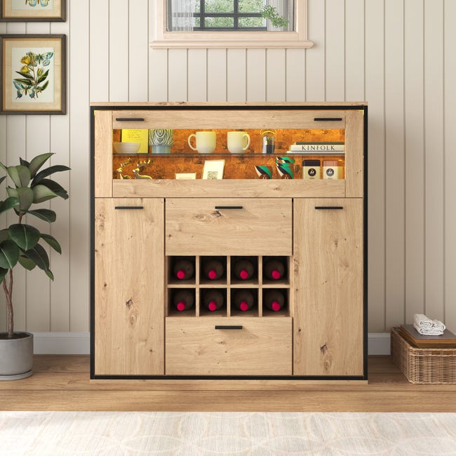 KOMFOTTEU Armoire à vin, buffet avec portes, tiroirs avec poignée et casier à vin, cave à vin moderne, 90,5 cm x 38 cm x 126 cm, pour cuisine, salle à manger, bar KOMFOTTEU Armoire à vin, buffet avec portes, tiroirs avec poignée et casier à vin, cave à vin moderne, 90,5 cm x 38 cm x 126 cm, pour cuisine, salle à manger, bar