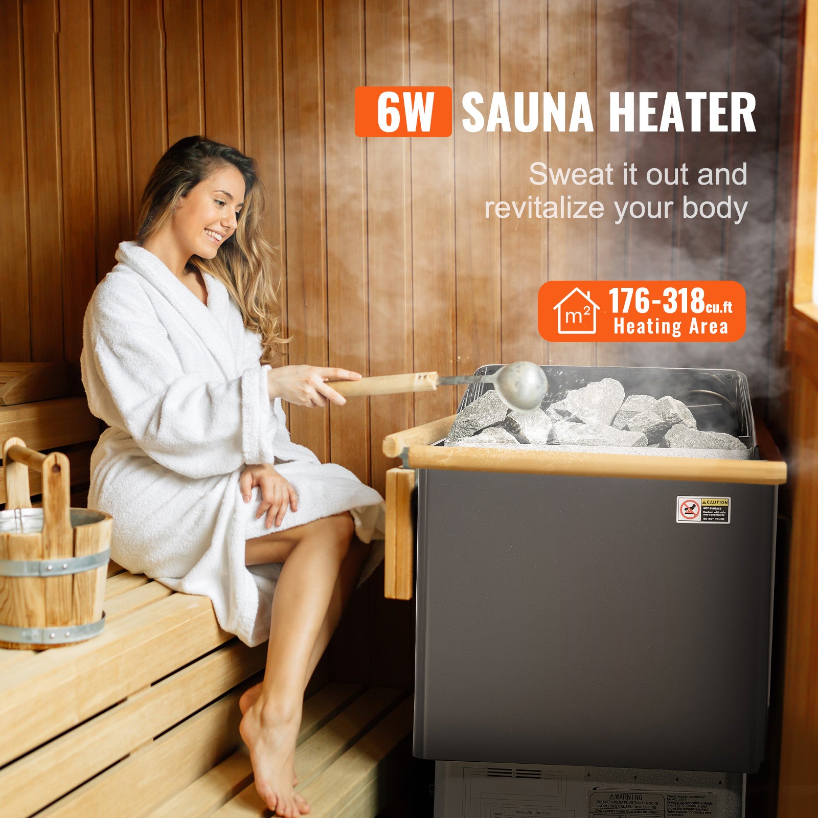Poêle de sauna,SucceBuy 6 kW électrique,400 V 3N,jusqu'à 110 ℃,minuterie de 3 h,pour 5 à 9 m³,utilisation intérieure/extérieure - 4