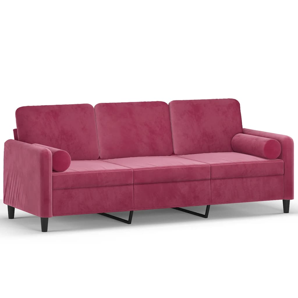 Canapé 3 Places Velours Vert Foncé 180 Cm Avec Coussins