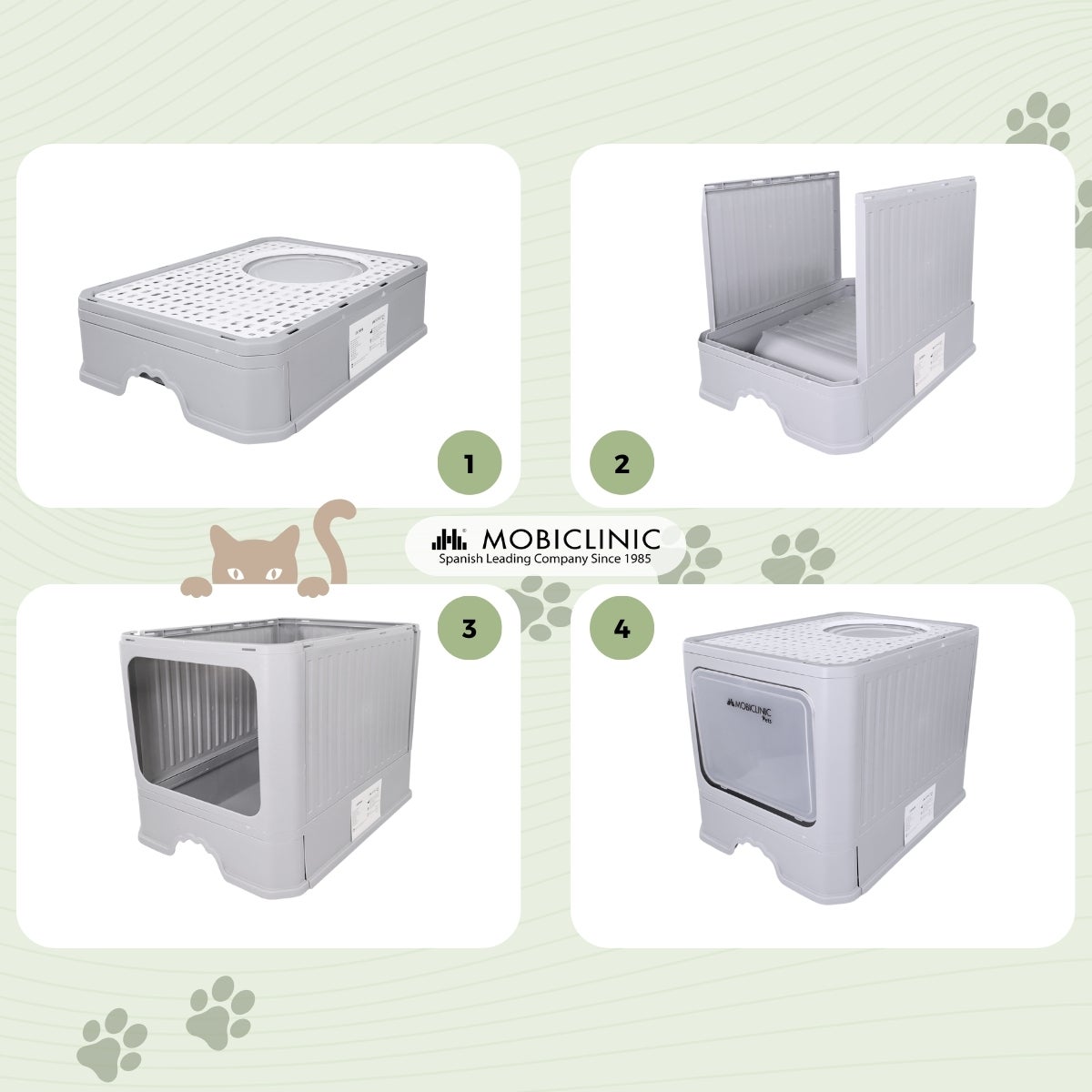 Caixa de areia para gatos fechada com escova Mobiclinic Grande capacidade Bandeja extensível Estável CatBox - 4