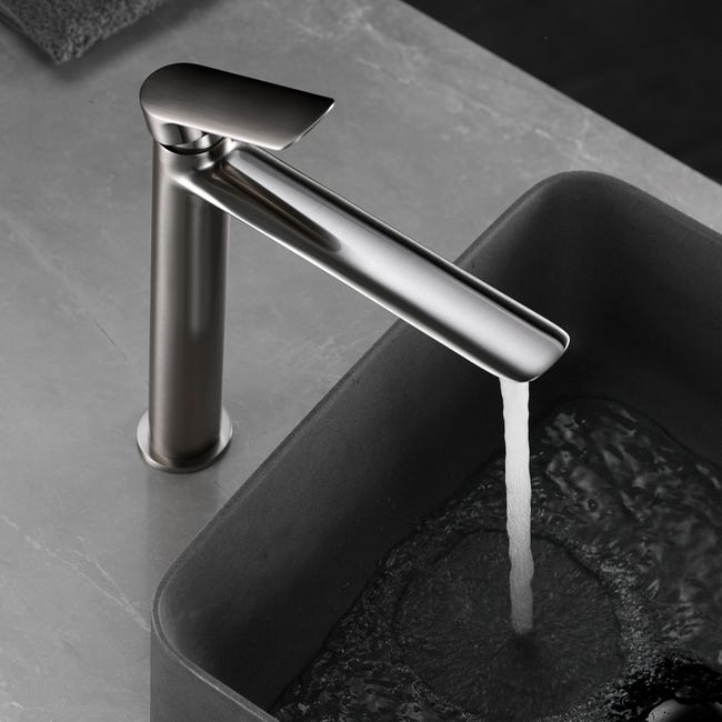 Grifo Monomando Para Lavabo De Baño - Acero Inoxidable, Color Níquel Cepillado, Serie Line
