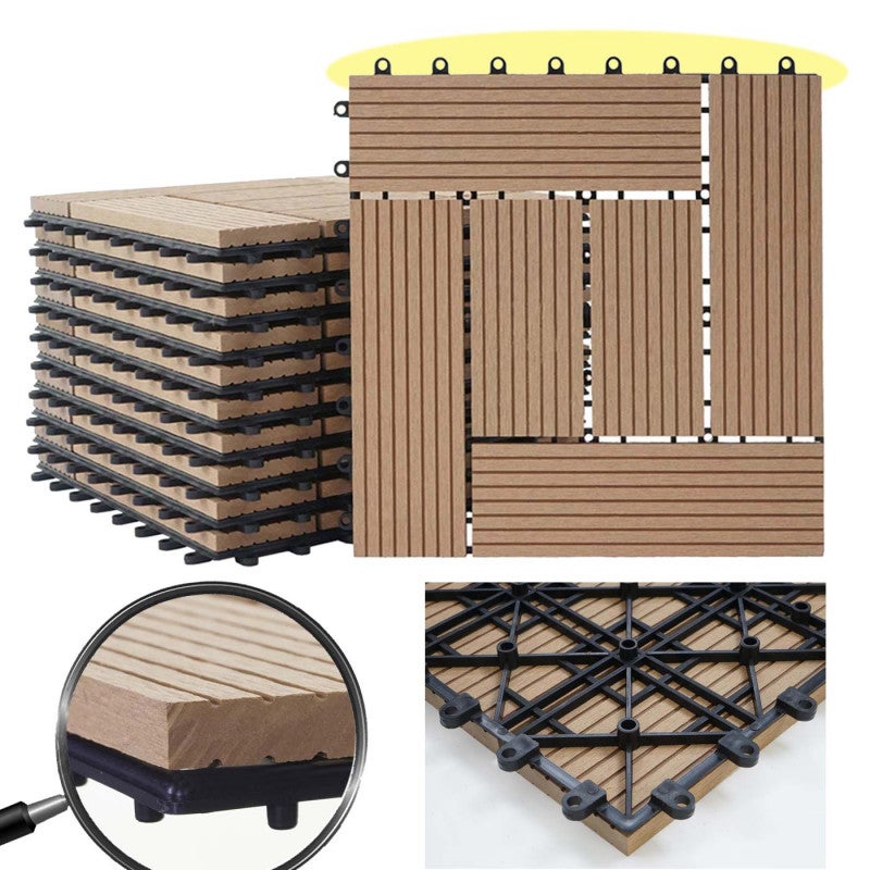 Płytki podłogowe WPC Rhone, balkon/taras o wyglądzie drewna, 11x 30x30cm = 1sqm ~ Premium, teak offset