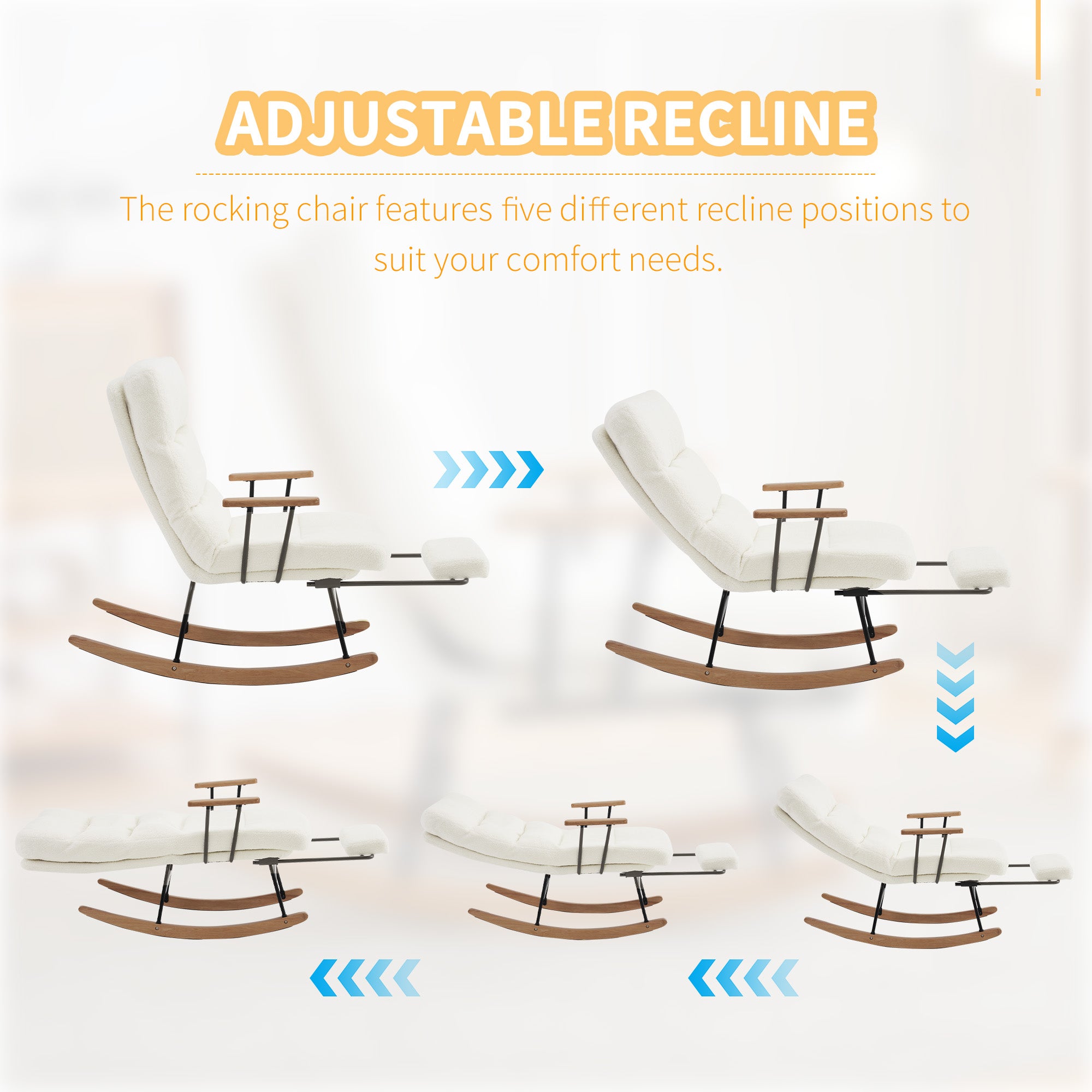 Fauteuil à bascule avec inclinaison et repose-pieds - 58 x 102 x 100 cm - Teddy-Polaire - Blanc - 4