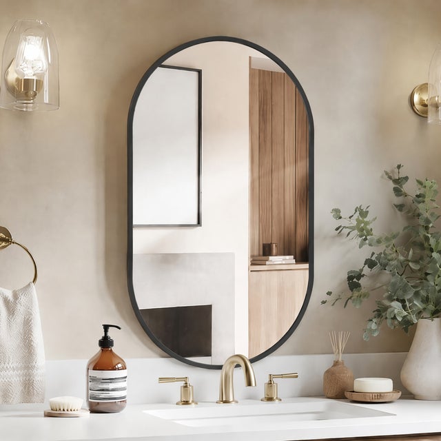 Miroir Mural Ovale 75 x 50 cm,Grand Miroir Salle de Bain avec Cadre en Alliage d’aluminium et Verre Trempé pour Chambre,Salon,Réflexion Claire,Noir