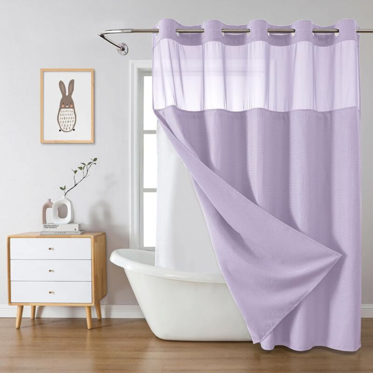 Cortina de ducha, tejido impermeable, baño, violeta, 54 x 80 pulgadas