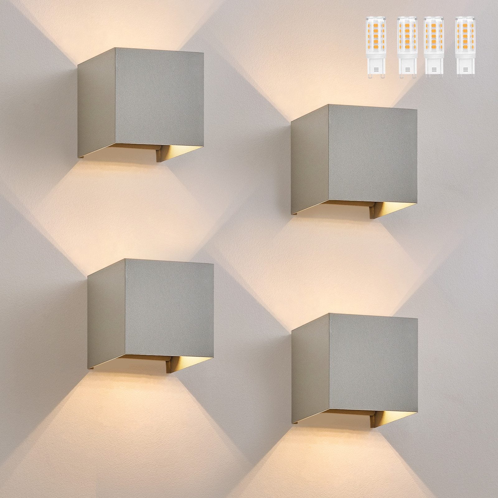 NETTLIFE Zestaw 4 kinkietów LED Ext, ciepła biel IP65, antracyt, do domu, na klatkę schodową