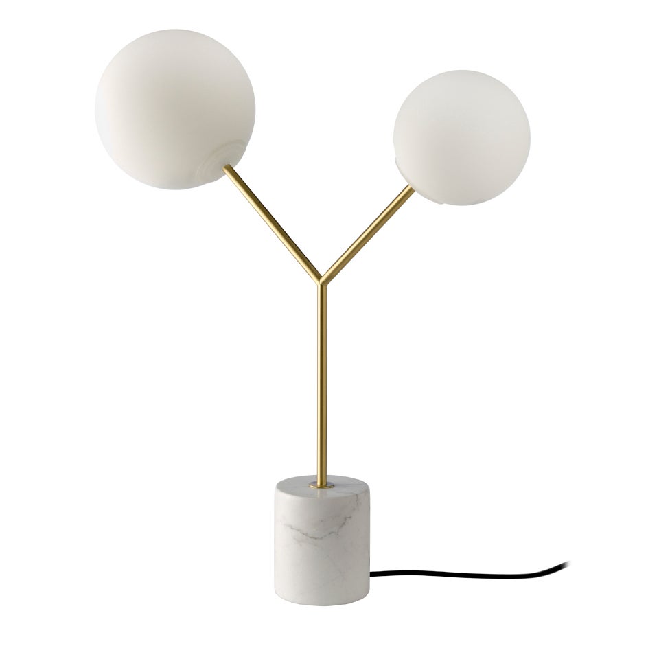 Lampa stołowa z białego marmuru, pozłacanej stali i białego szkła 53 x 20 x 63 cm