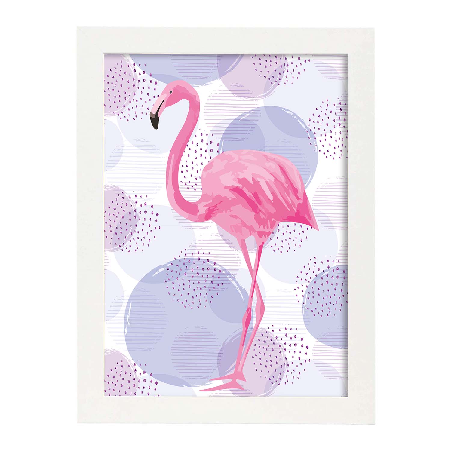 Poster de flamencos. lamina flamenco dulce con imagenes de flamencos sobre fondo colorido. posters de aves con diseno. marco blanco - a3