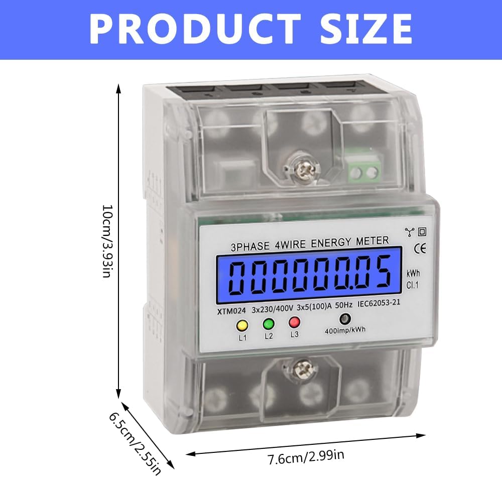 Contador Inteligente de Energia 5-100A - Display LCD Digital Trifásico, Consumo de Energia para Submedição - 2