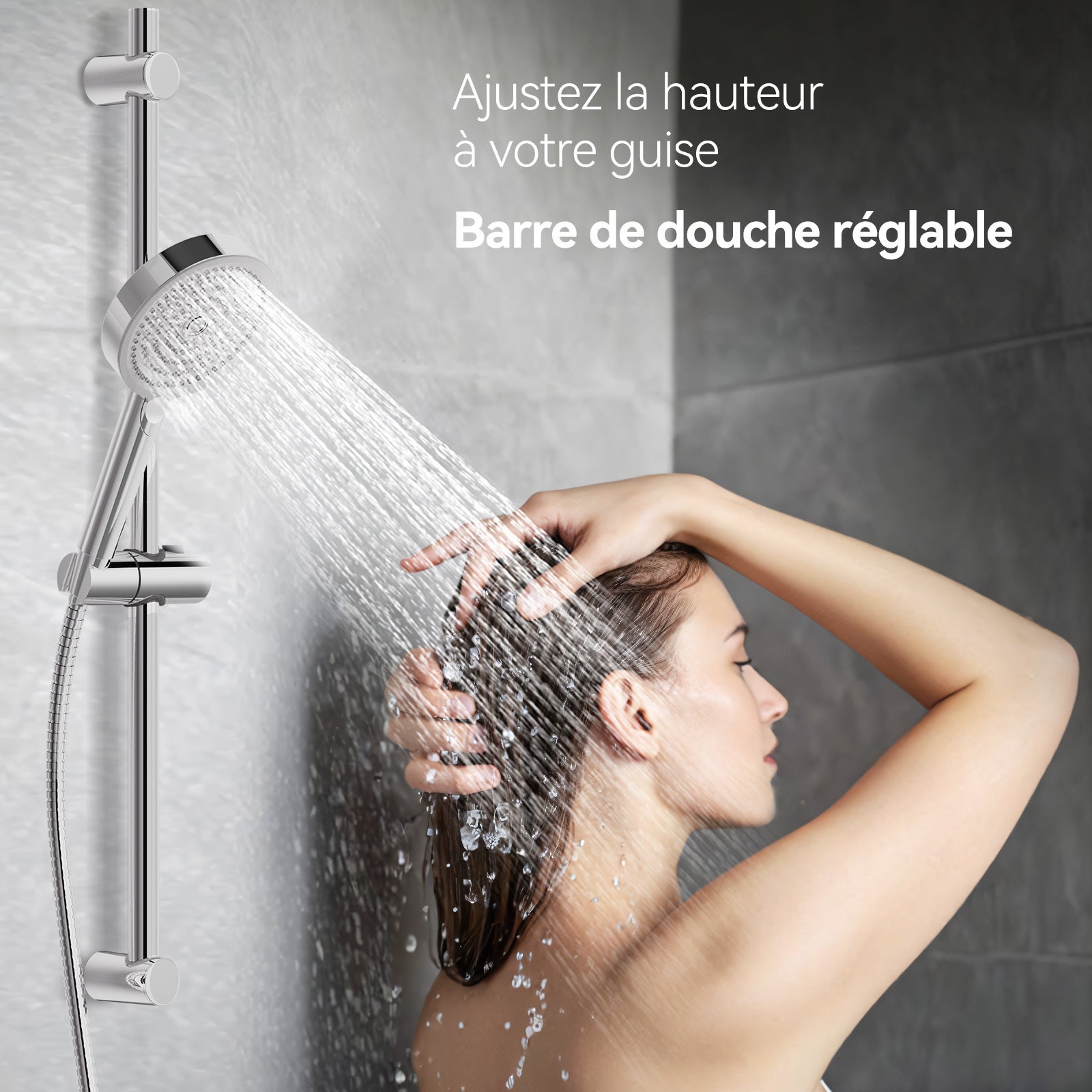 Barre de Douche 71cm en Acier Inoxydable,Barre de Douche avec Support Pommeau de Douche et Support de Douche Muraux Réglable Variables,Chromé - 5