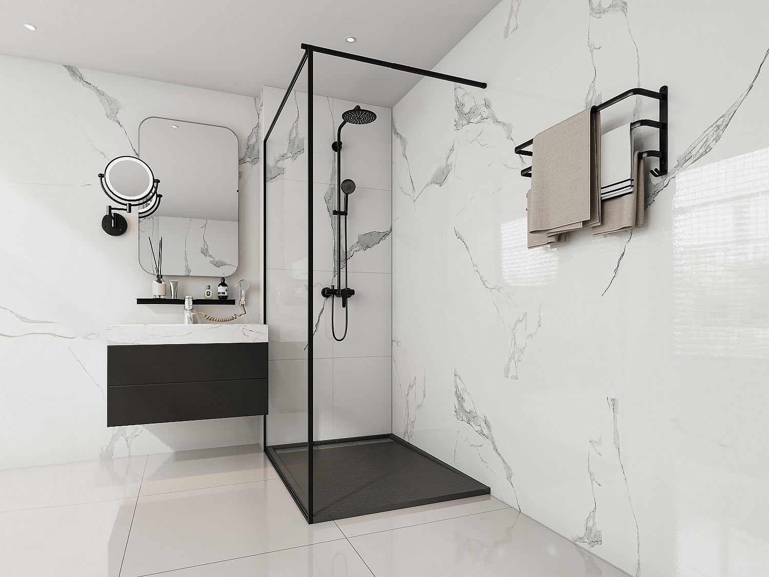 Brodzik posadzkowy lub wpuszczany w posadzkę z żywicy - Czarny - 120 x 90 cm - LYROSA