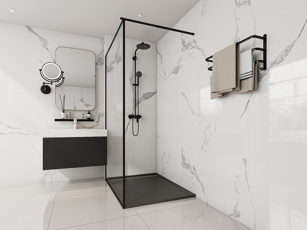 Brodzik posadzkowy lub wpuszczany w posadzkę z żywicy - Czarny - 120 x 90 cm - LYROSA