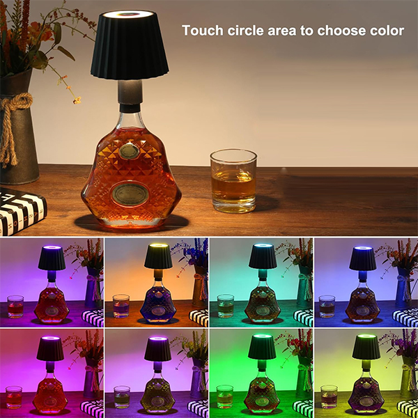 Embalagem de 2 lâmpadas RGB reguláveis, candeeiro de mesa decorativo removível, candeeiro de mesa preto sensível ao toque, luz noturna sem fios - 4