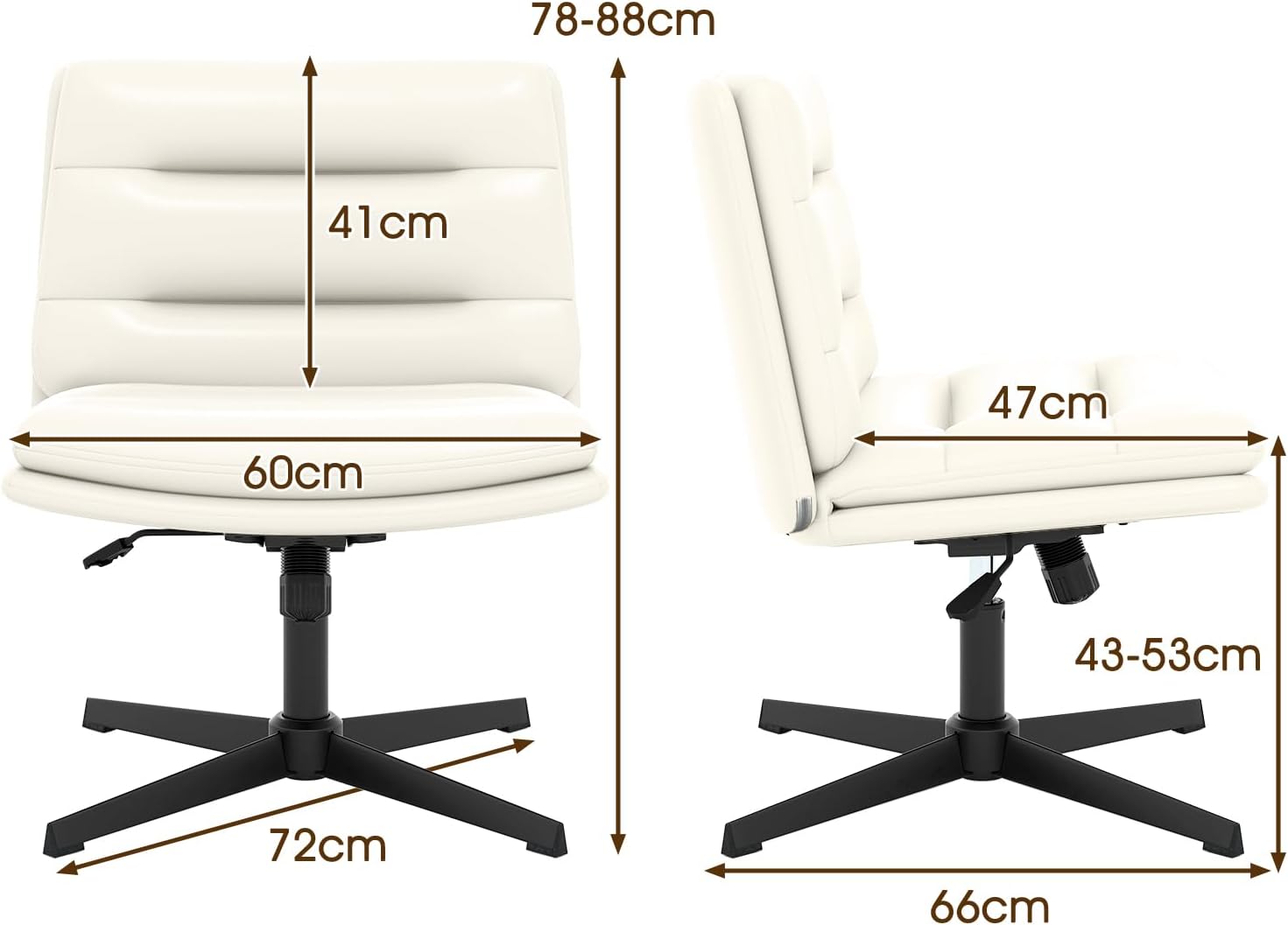 Krzesło Biurowe bez Kółek, Tapicerowane Oparcie, Obrotowe Krzesło Biurowe o 360°, Nośność 150 kg, Krzesło do Salonu, Sypialni (Białe) - 2