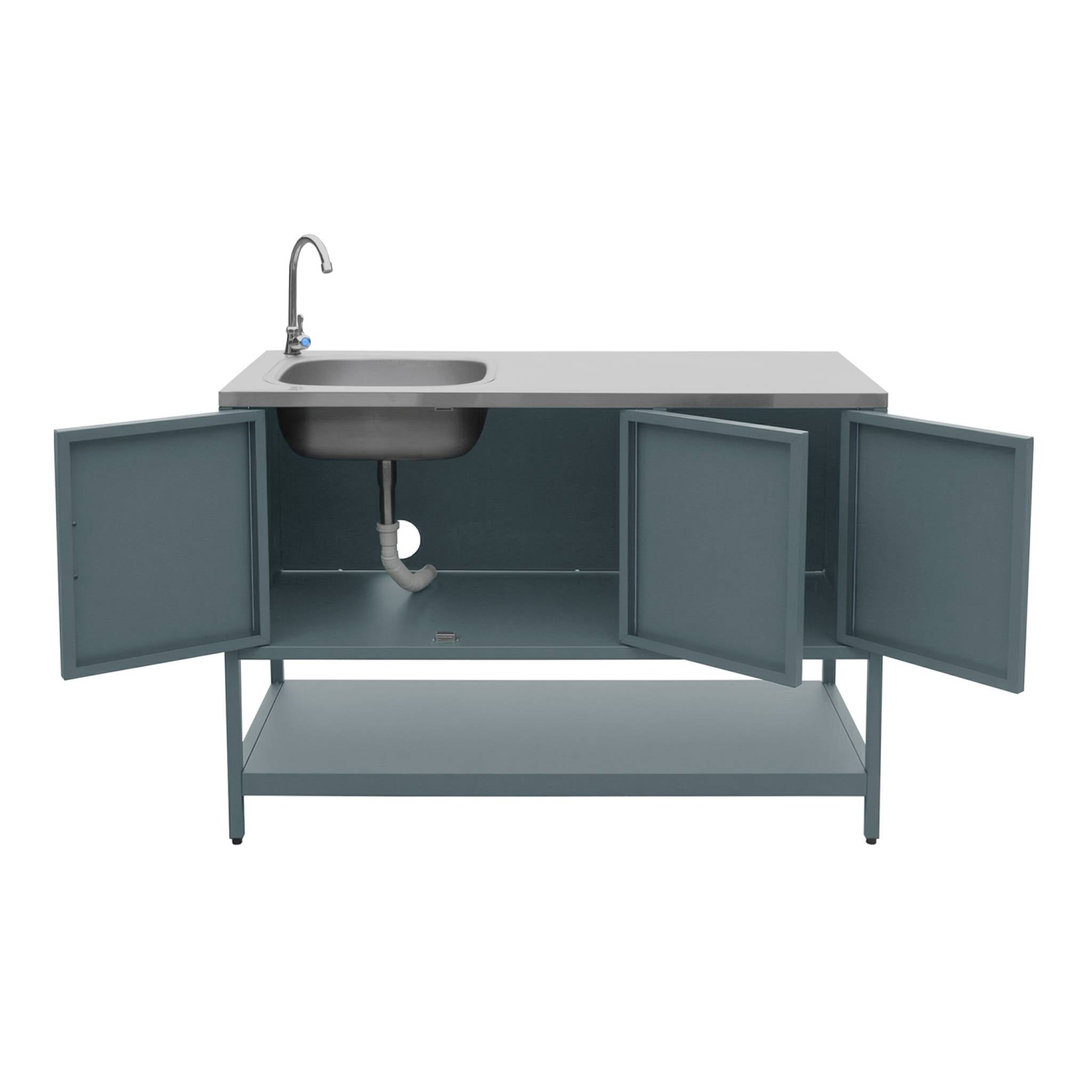 Módulo de cozinha exterior em aço com lava-loiças, L120cm, Naxos, Azul cinza, 120x87.5x112.5 cm - 3