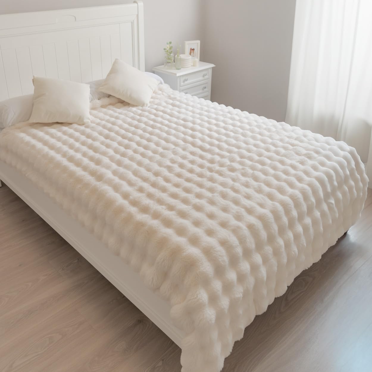 Flamingueo Plaid Polaire Couverture Lestée Grand Jete de Lit 100% Polyester 200x185cm Blanc - 2