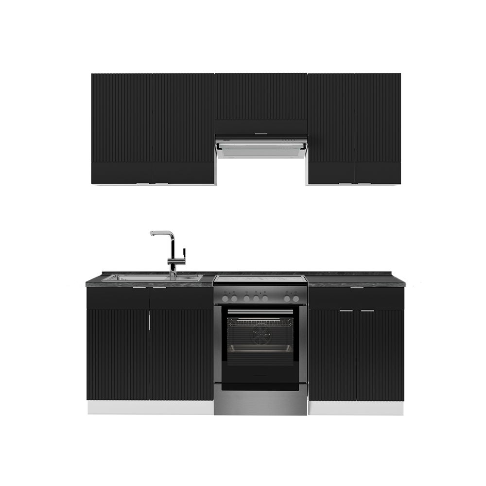 Vicco Aneks kuchenny Fame-Line, Czarny w paski/biały, 200 cm , BP Antracyt