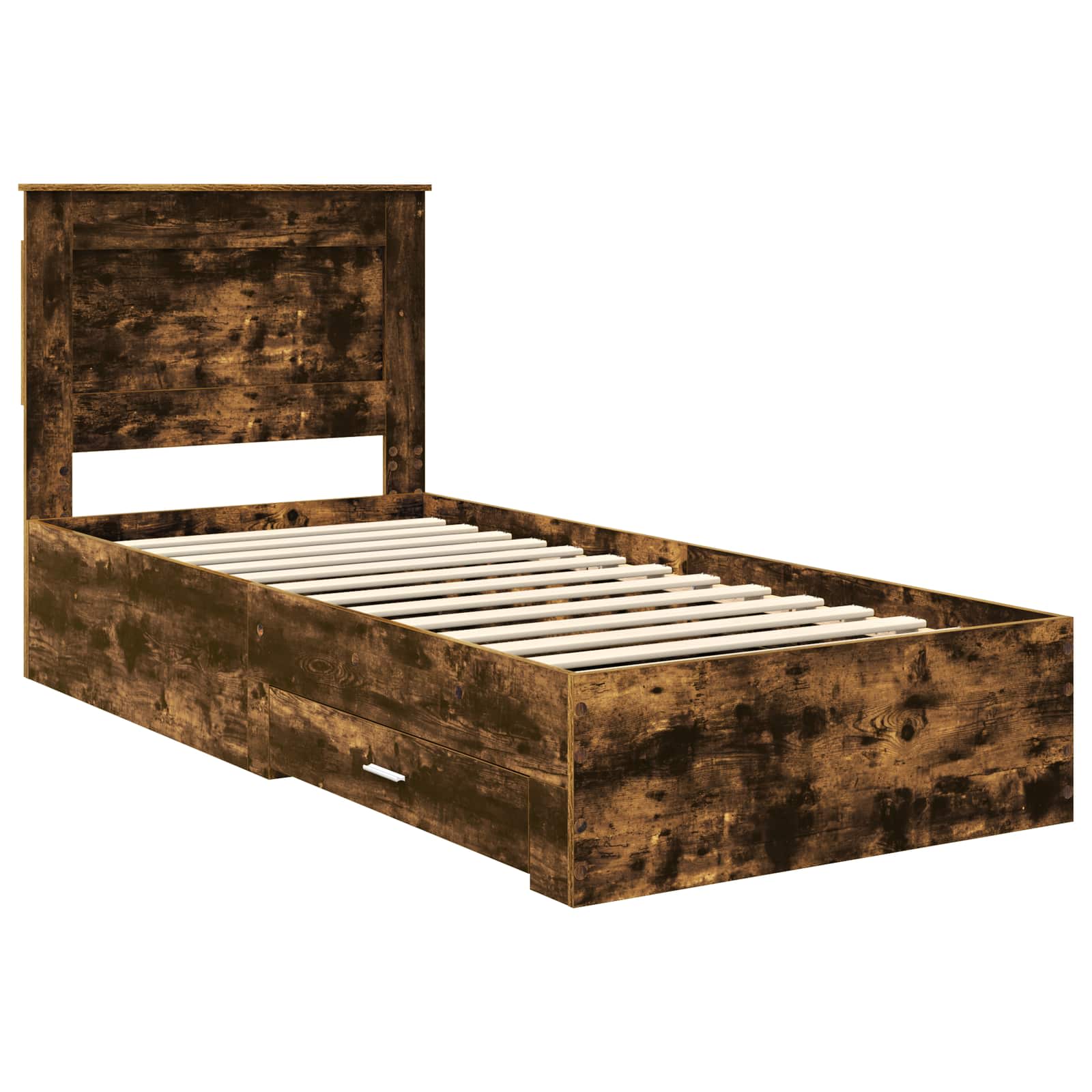 Cadre de lit chêne fumé et argent 75 x 190 cm en panneau de bois - 4