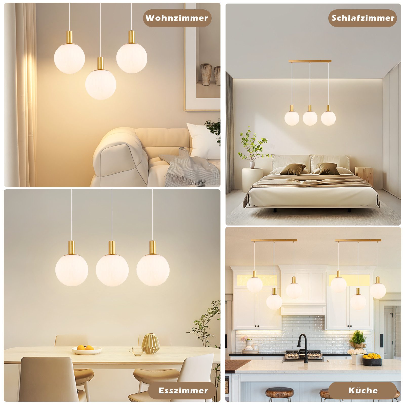 NETTLIFE Suspension E27 or Lampe à suspendre 3 feux Réglable en hauteur Lampe à suspendre Moderne - 8