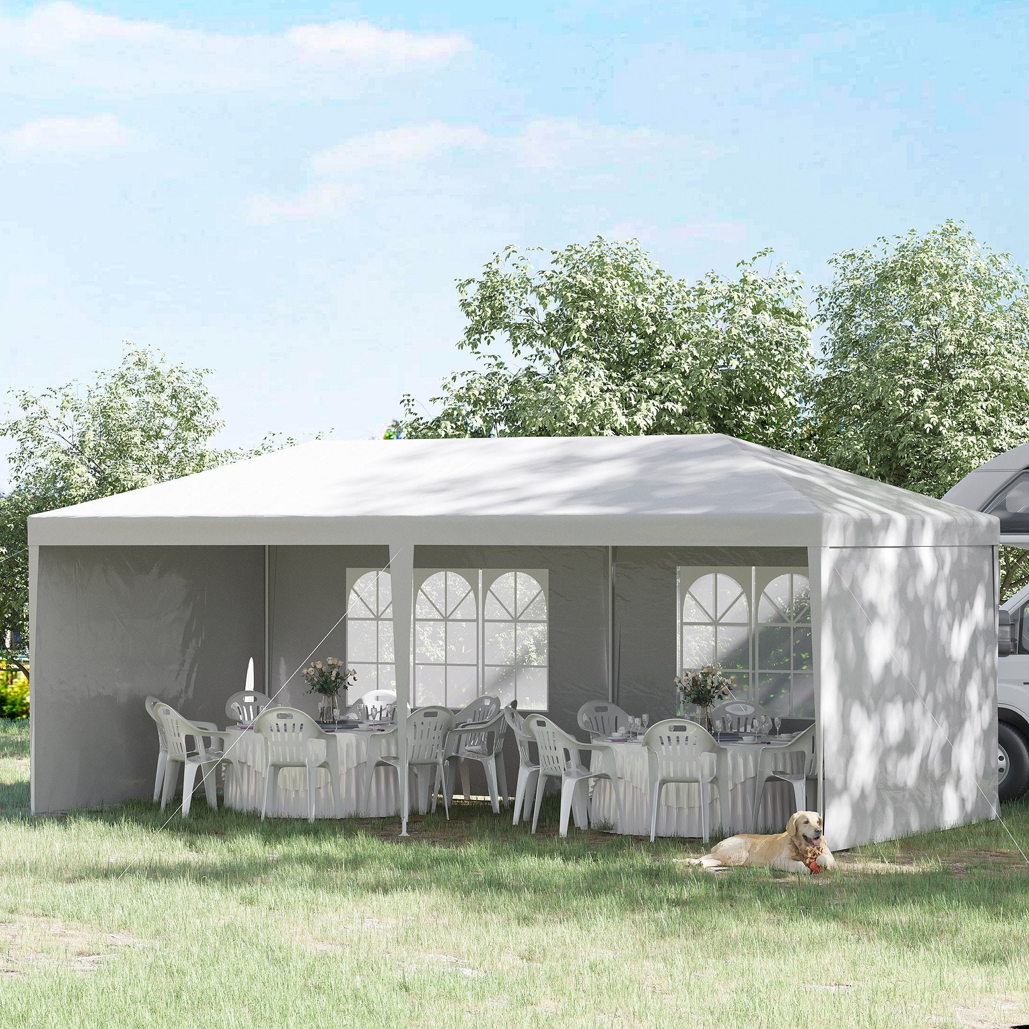 Carpa de Jardín Outsunny 585x295x255 cm Blanco - 2